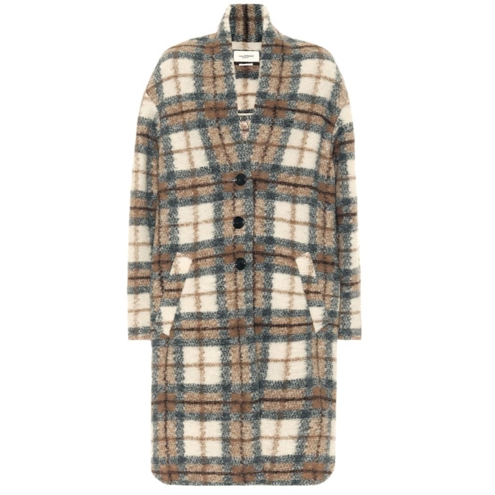 Isabel Marant Beige Plaid Wool Blend Pea Coat - Picture 2 of 5